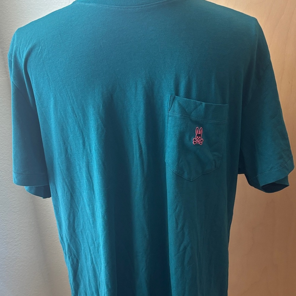 Psycho Bunny Teal Short Sleeve Pocket Tee with Pink Logo